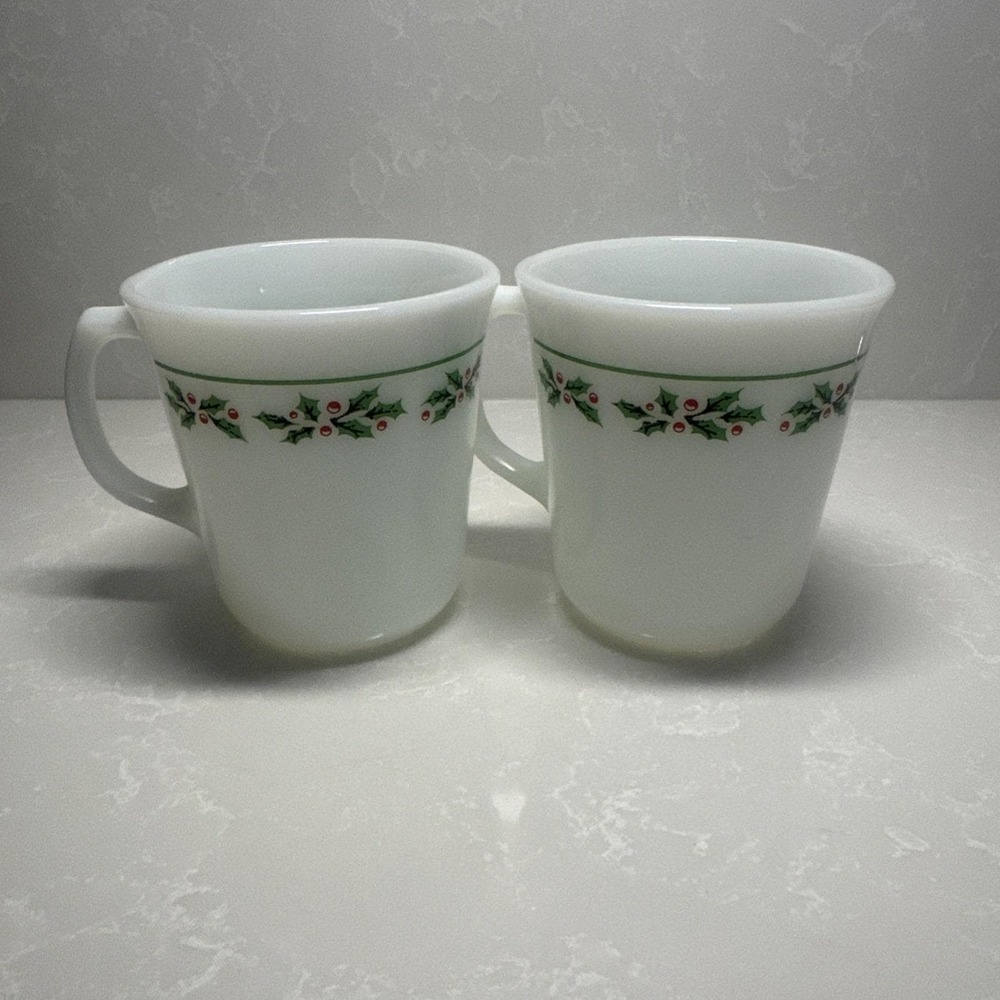 Pair‎ Of Corning Holly Leaf Coffee Mugs